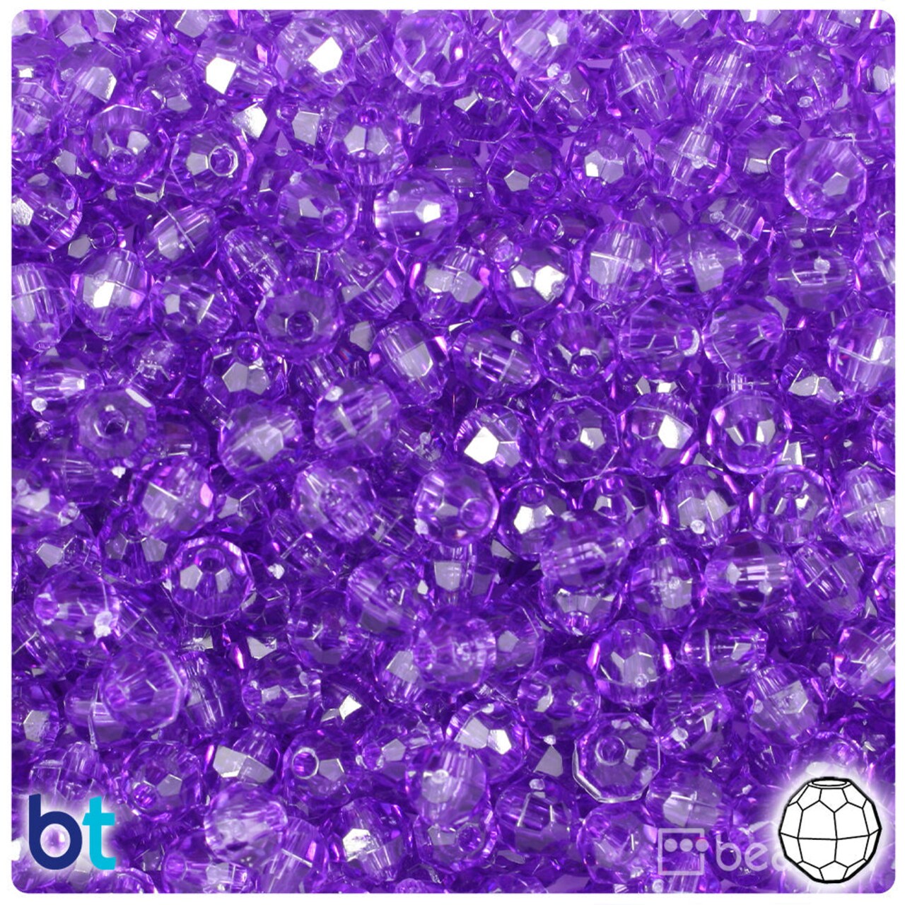 BeadTin Amethyst Transparent 6mm Faceted Round Plastic Craft Beads (600pcs)